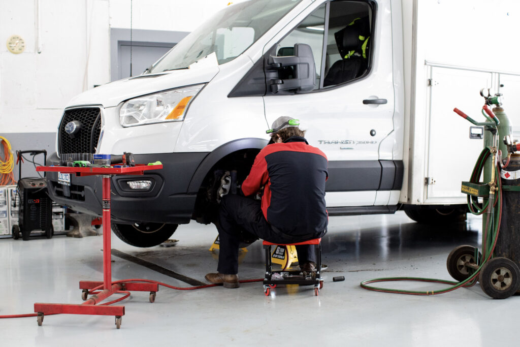 ford-transit-van-repair Image of an industrial van being repaired